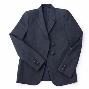 The Kooples Tailored Charcoal Blazer, Skull Buttons, Asymmetrical Gothic Edge